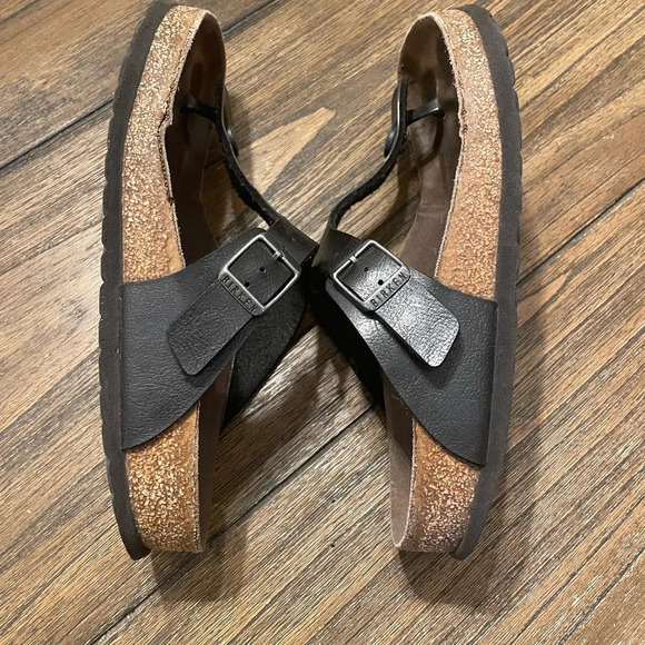 Birkenstock Gizeh Women’s Black Birko Flor T Strap Sandals Size 38 US 7 Hippie - Picture 7 of 12